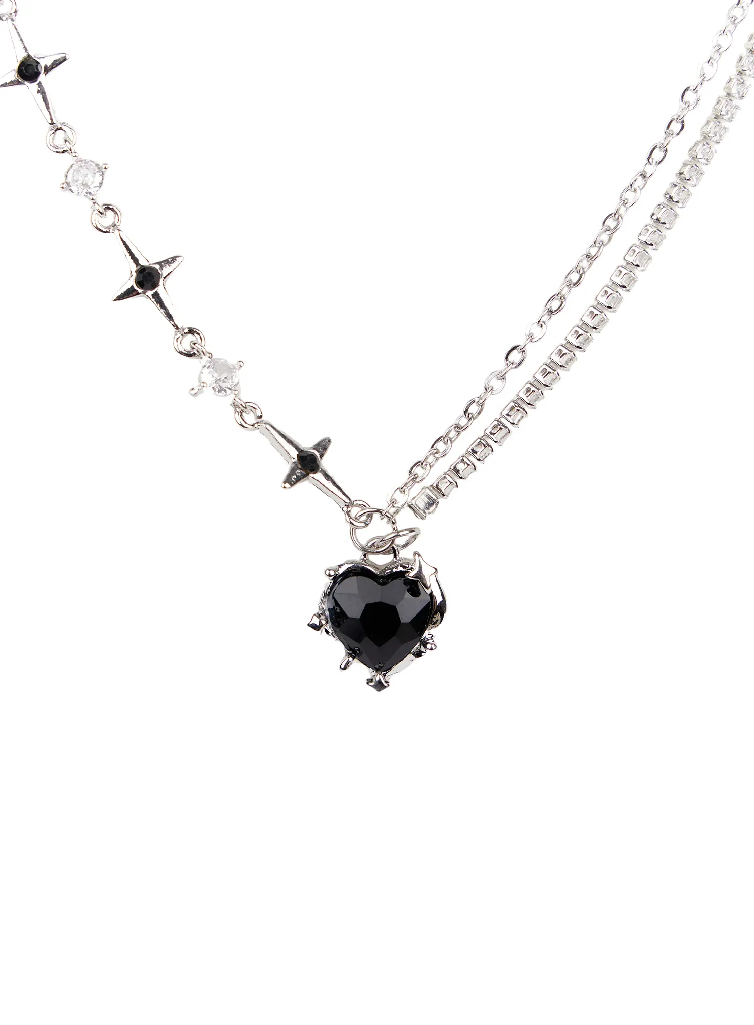 Black Heart Chain Necklace CA508 - Image 4