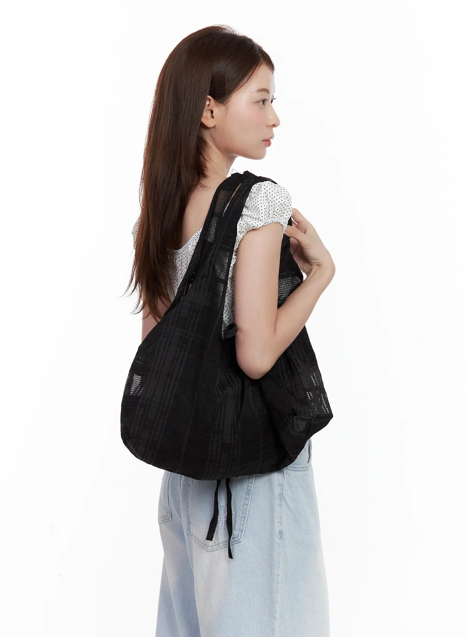 Black Mesh Plaid Shoulder Bag CL502 - Image 3