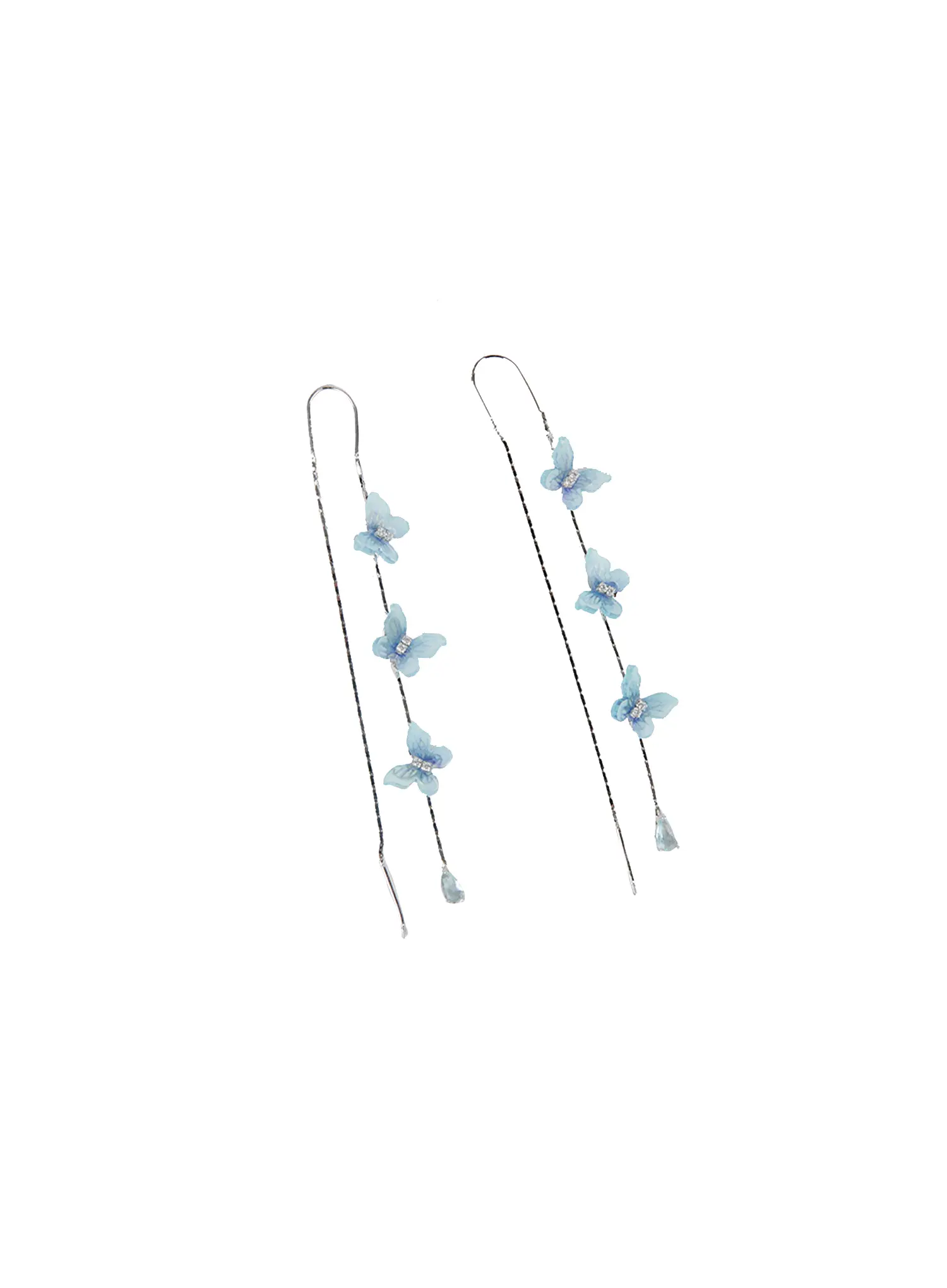 Blue Butterfly Drop Threader Earrings CC0608 - Image 6