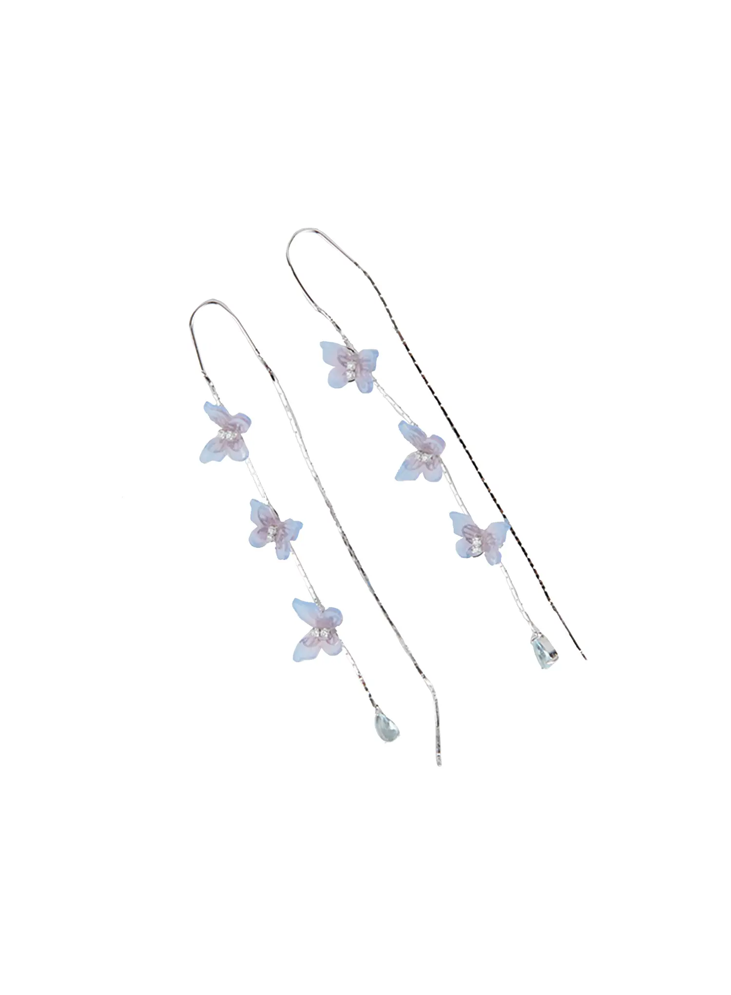 Blue Butterfly Drop Threader Earrings CC0608 - Image 7