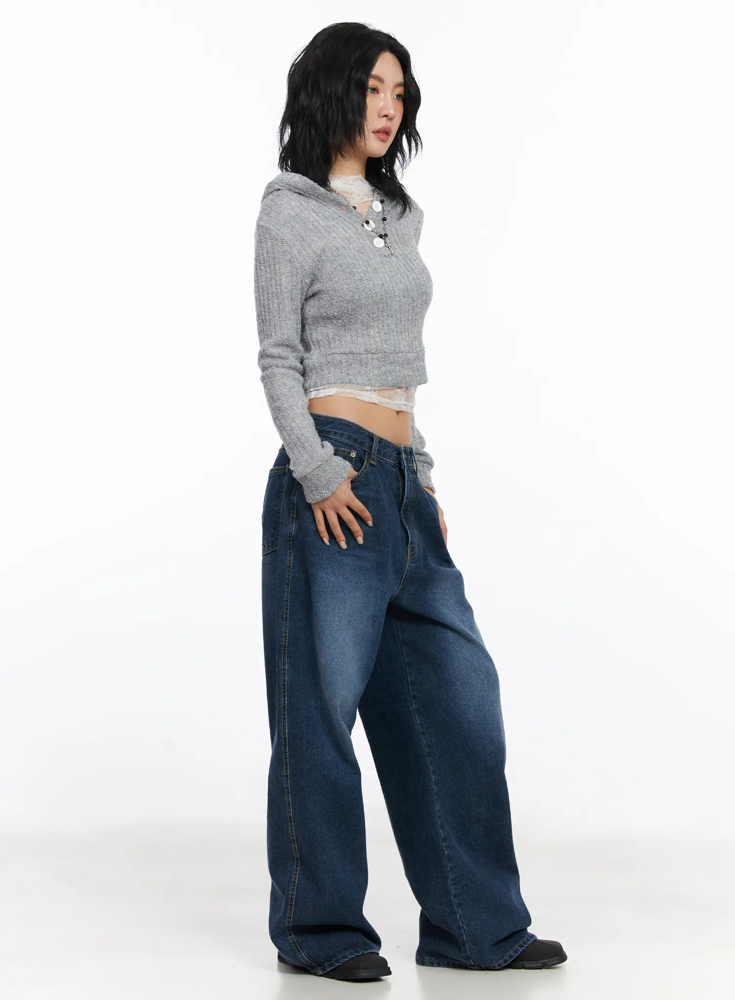 Boucle Knit Crop Hoodie CJ522 - Image 6