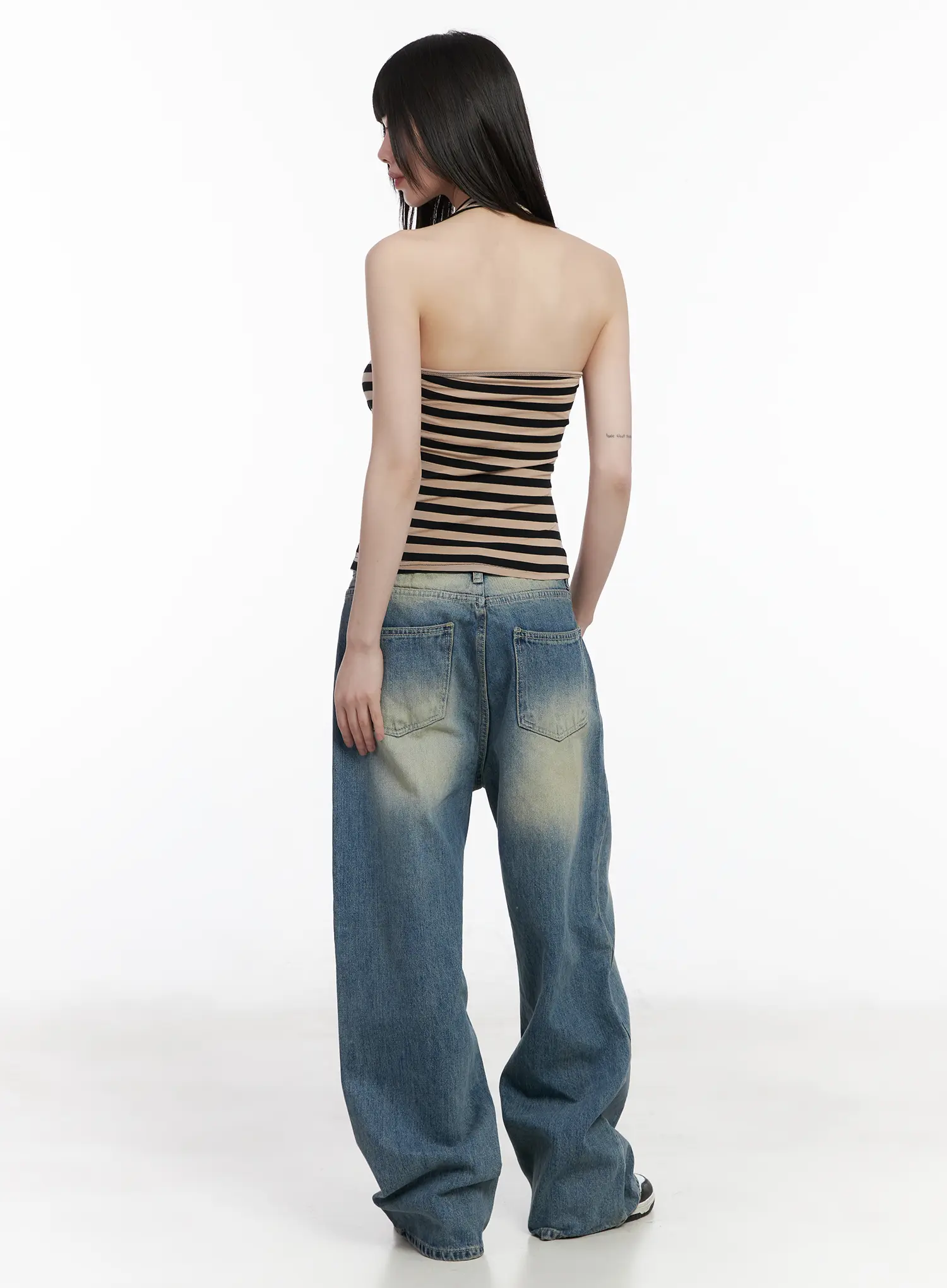 Bow Embellished Stripe Padded Halter Top CM524 - Image 5