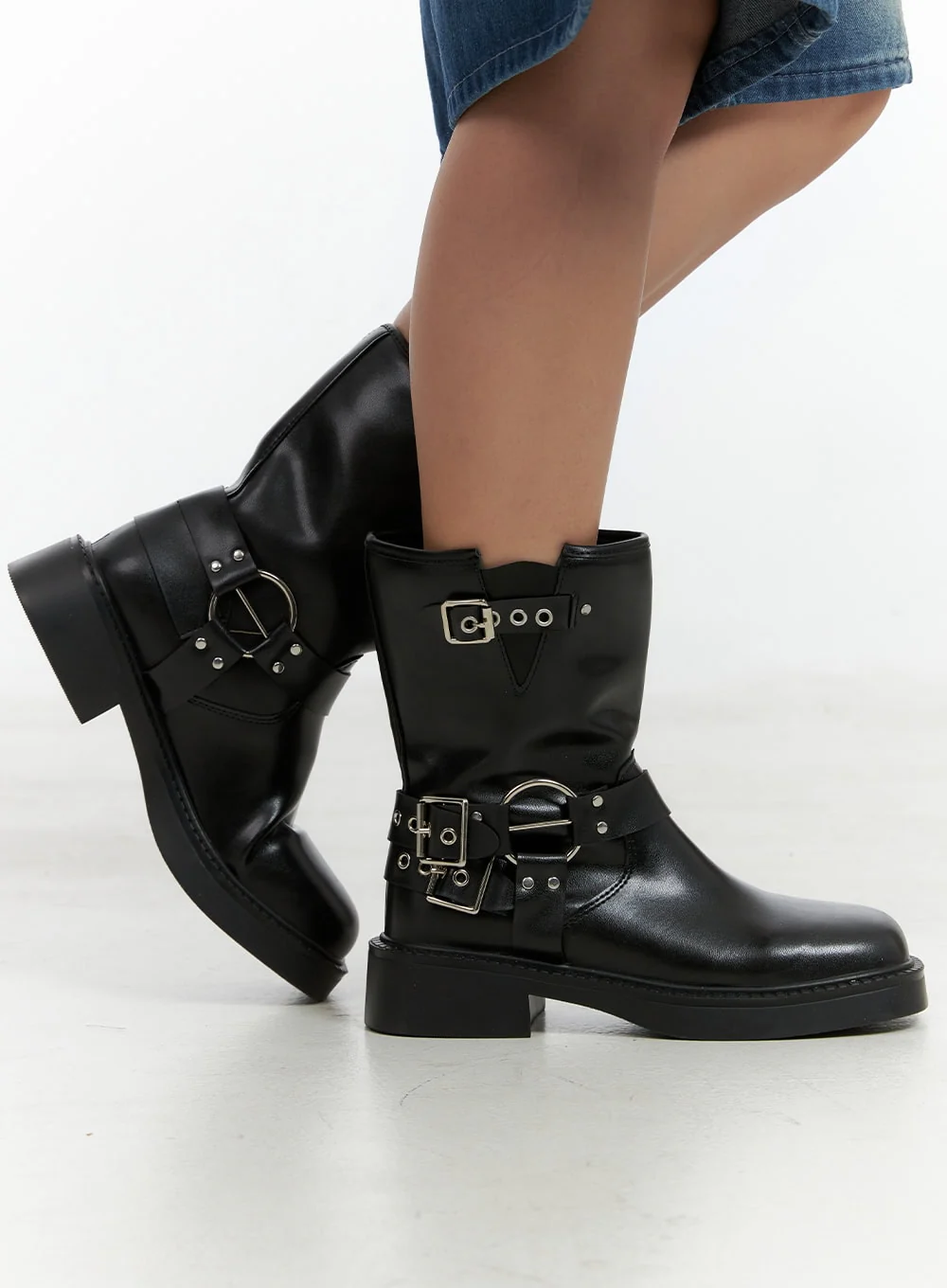 Buckle Faux Leather Midi Boots OL408