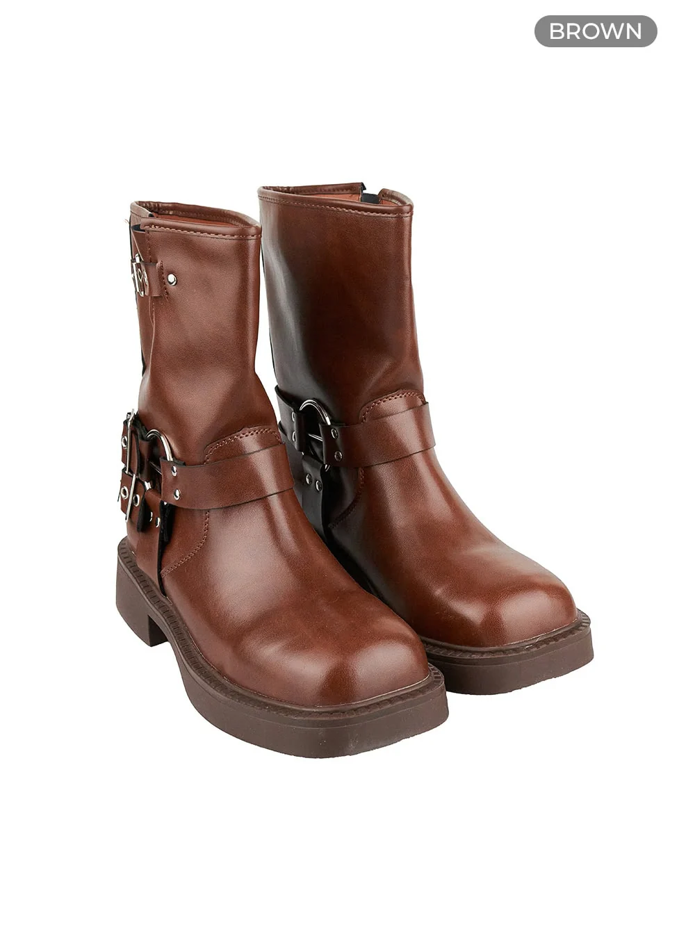 Buckle Faux Leather Midi Boots OL408 - Image 9