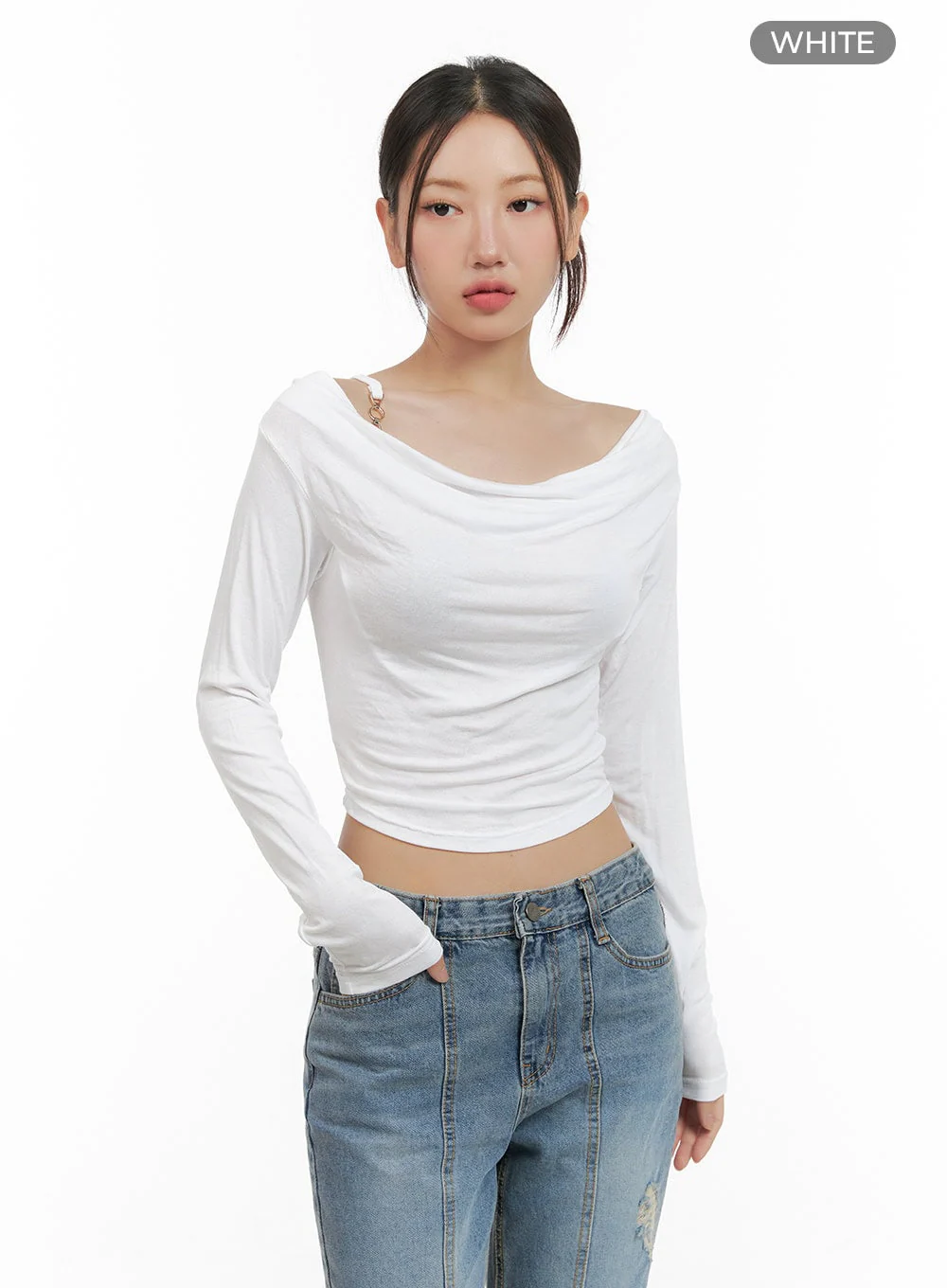 Buckle Shirred Off Shoulder Long Sleeve CG423 - Image 10