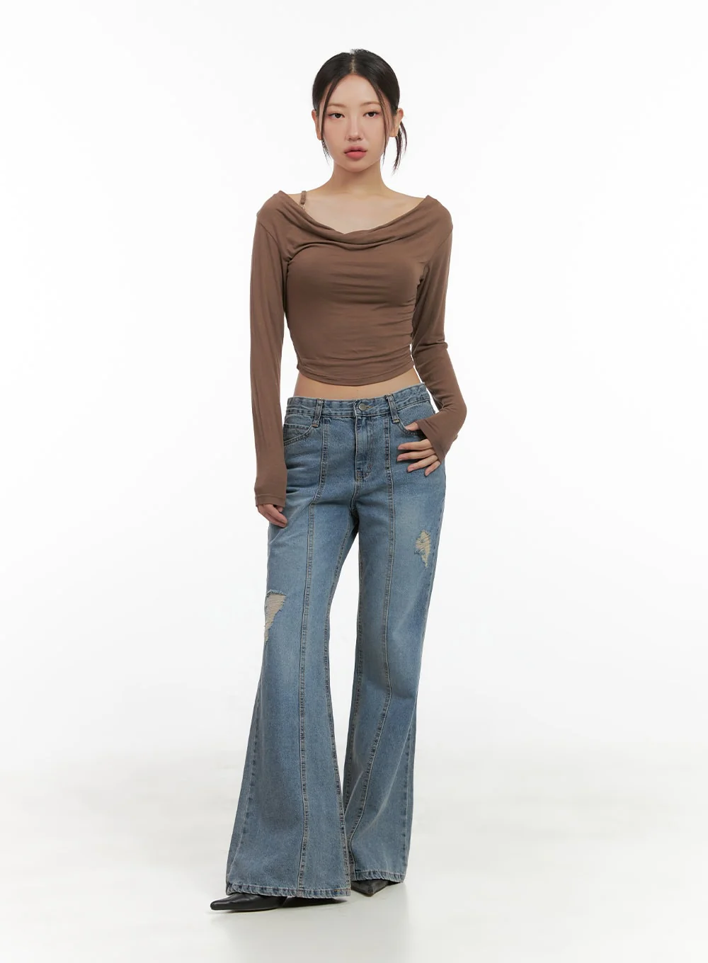 Buckle Shirred Off Shoulder Long Sleeve CG423 - Image 2
