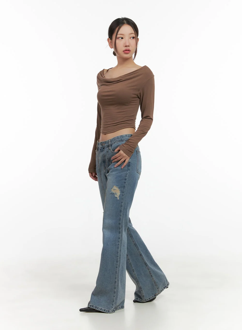 Buckle Shirred Off Shoulder Long Sleeve CG423 - Image 5