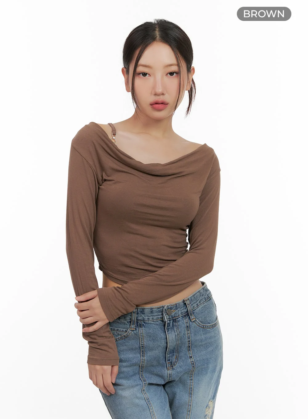 Buckle Shirred Off Shoulder Long Sleeve CG423 - Image 8