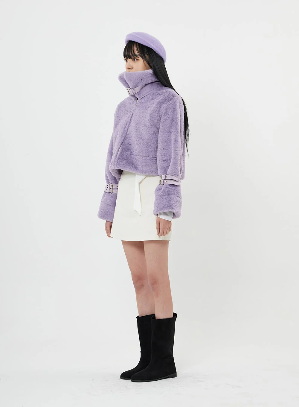 Buckle Soft Fur Crop Shearling Jacket BN04 - Image 16