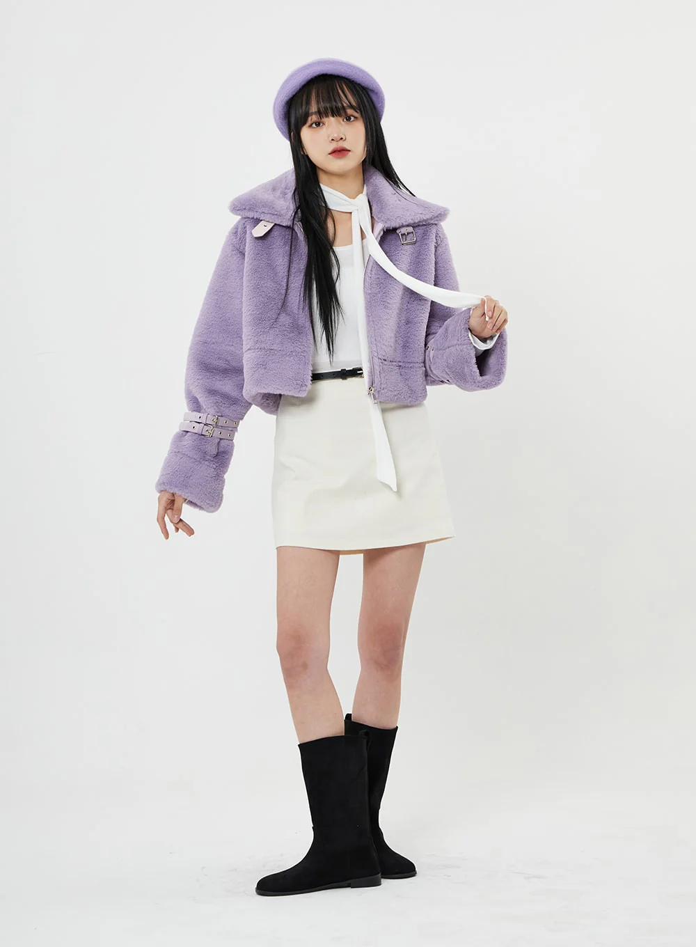 Buckle Soft Fur Crop Shearling Jacket BN04 - Image 8