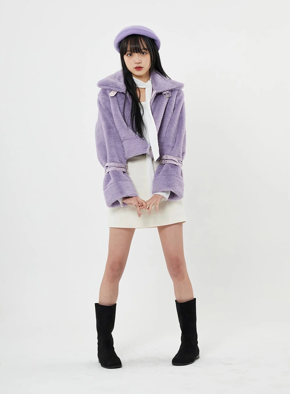 Buckle Soft Fur Crop Shearling Jacket BN04 - Image 9