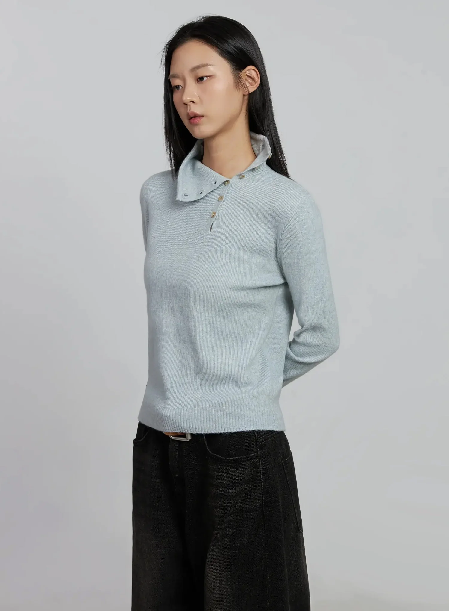 Button Detail High Neck Sweater IM520 - Image 13