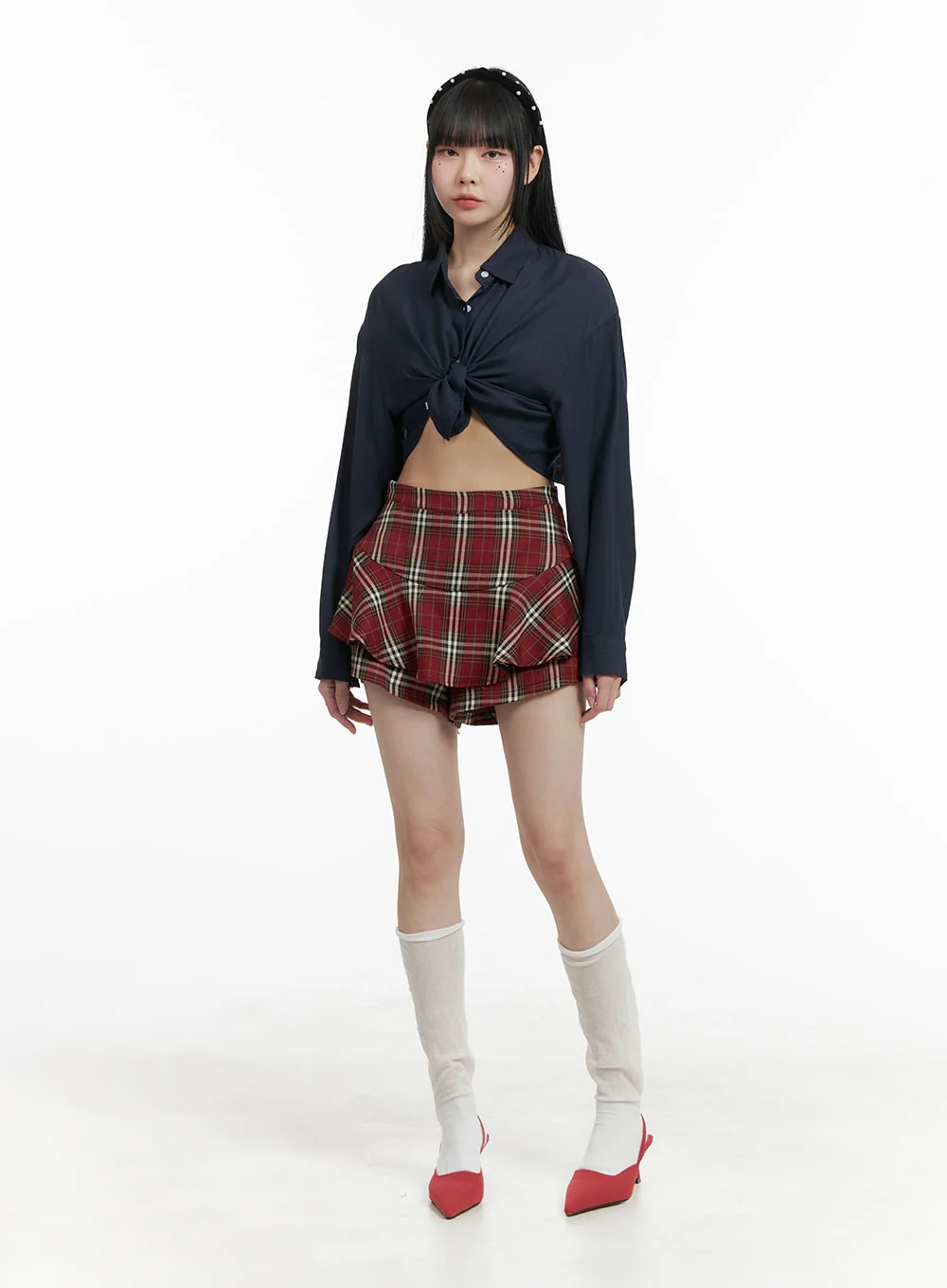 Buttoned Collar Cropped Blouse OM426 - Image 2