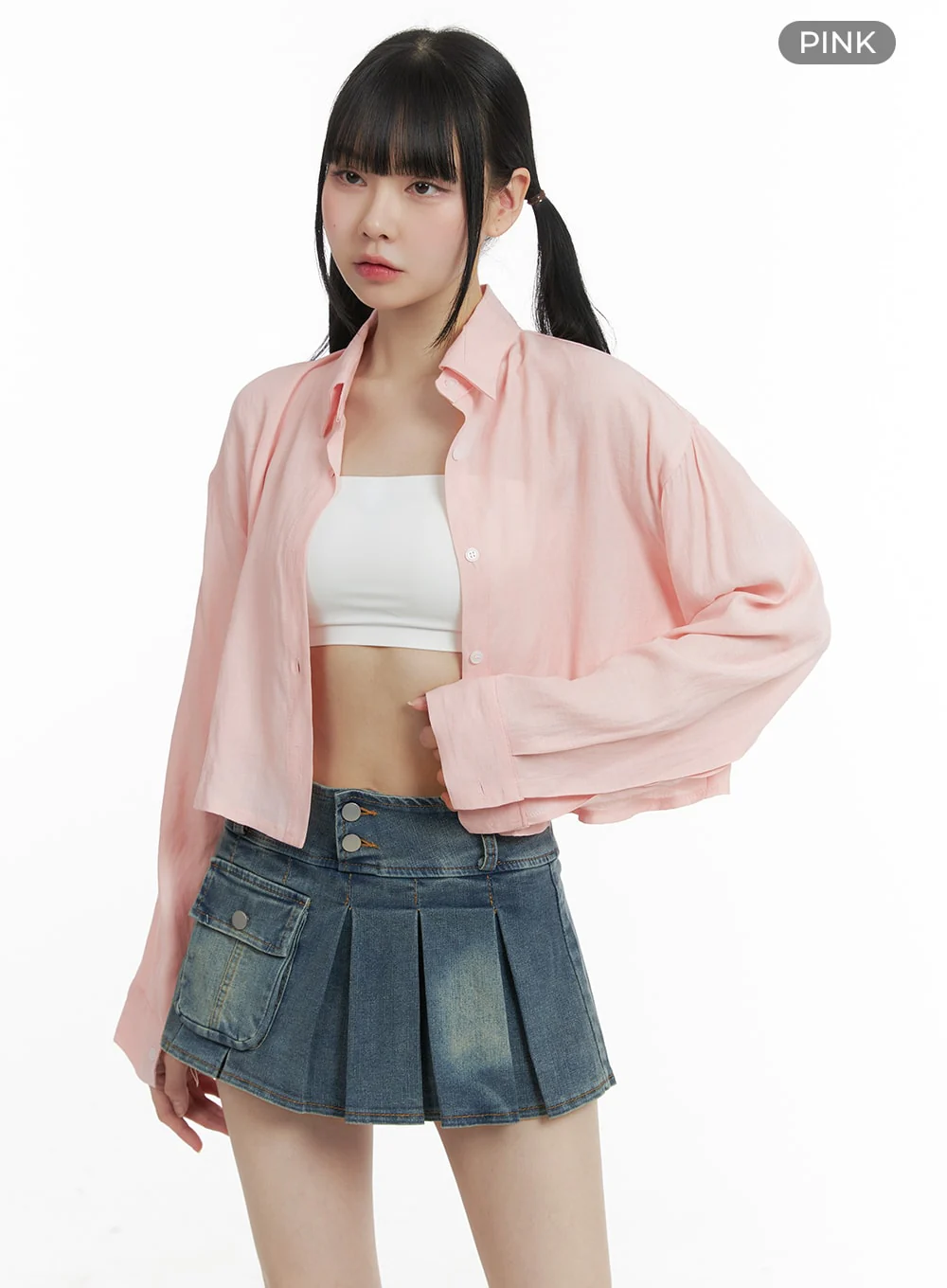 Buttoned Collar Cropped Blouse OM426 - Image 8