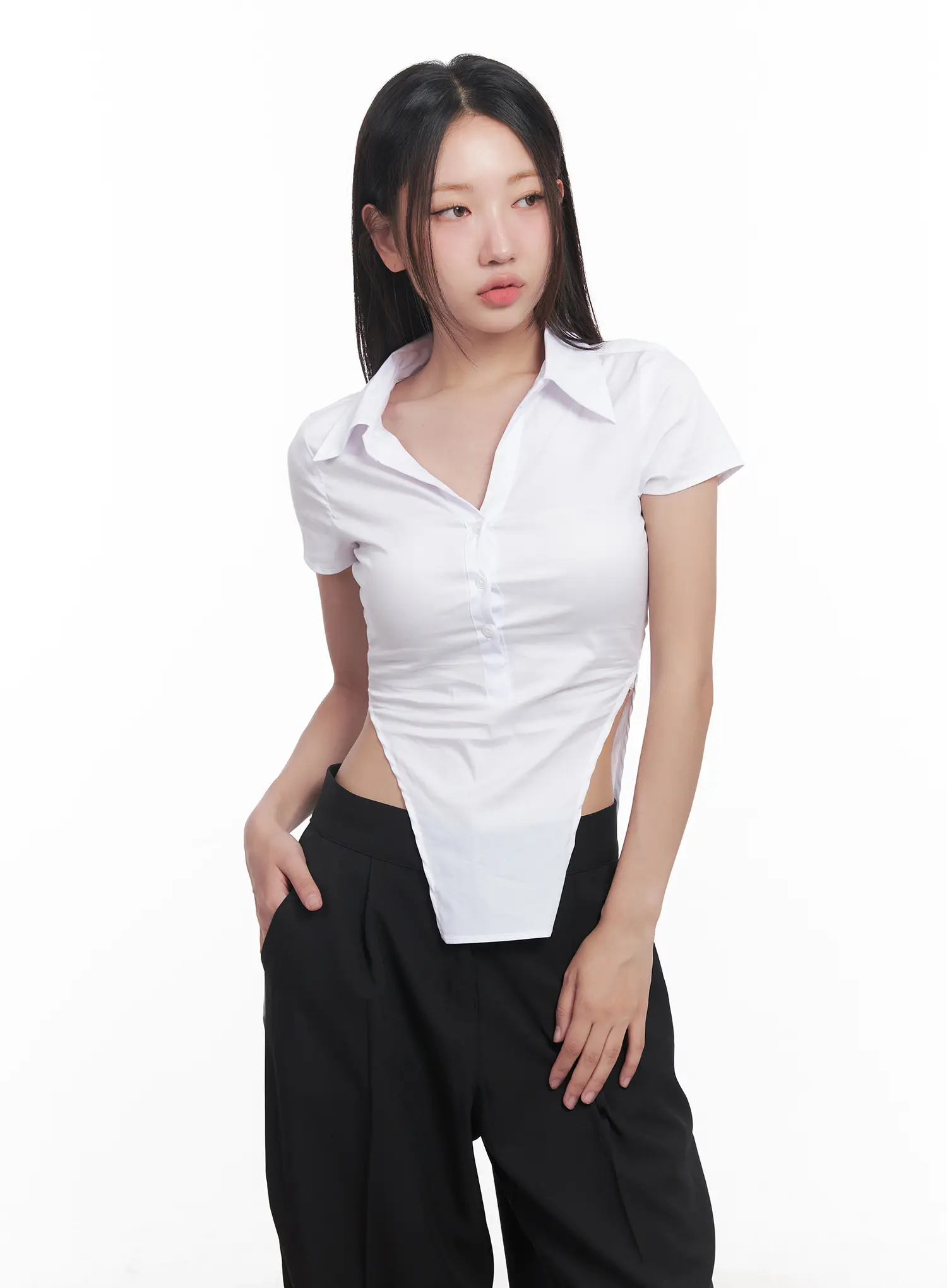 Buttoned Collar Short-Sleeve Shirt CU517 - Image 10