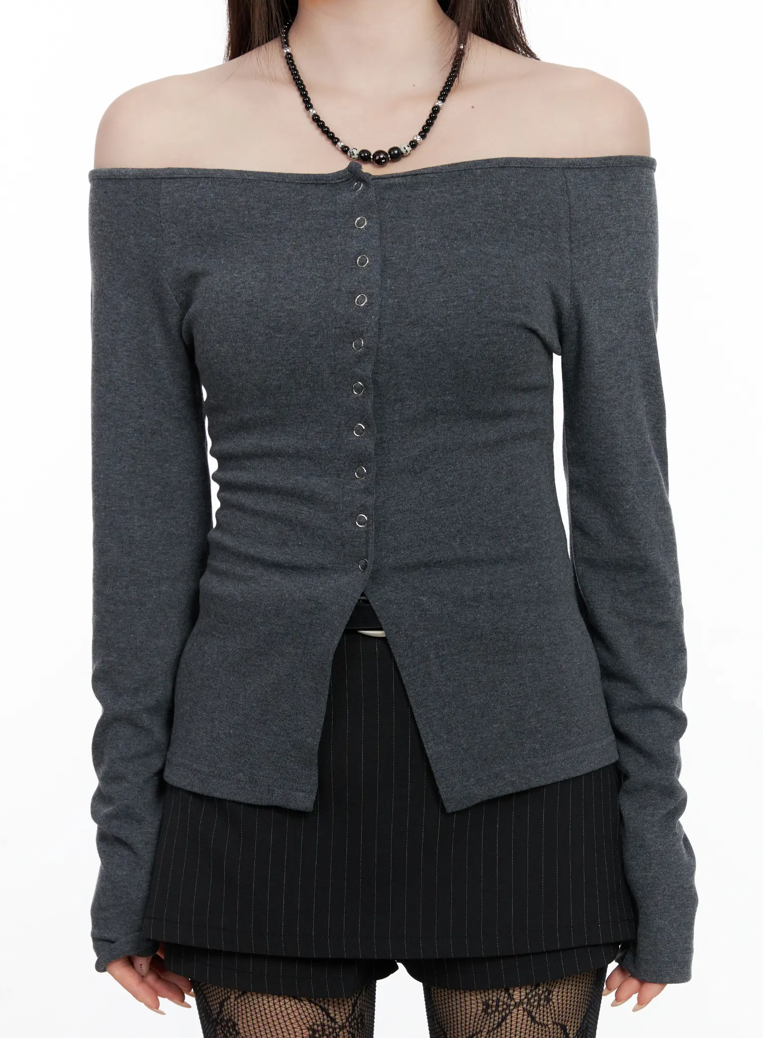 Buttoned Off-Shoulder Long Sleeve Cardigan CO520 - Image 8