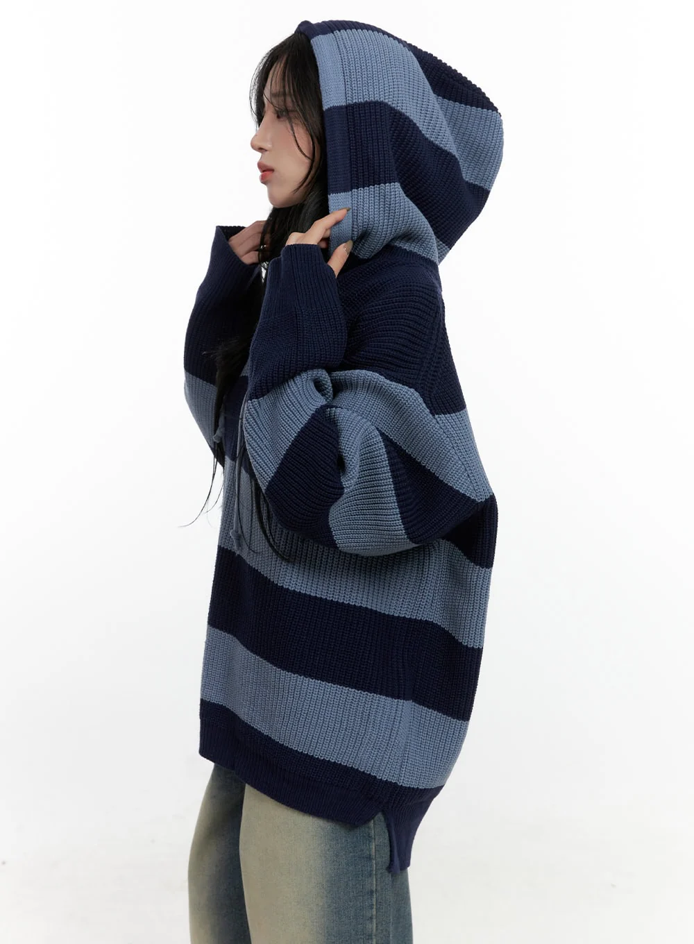 Buttoned Stripe Hoodie Sweater CN408 - Image 5
