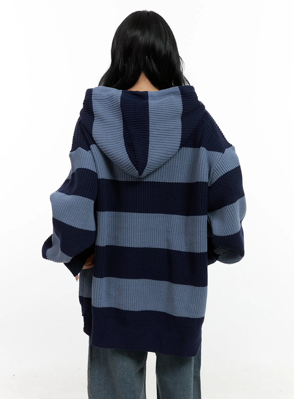 Buttoned Stripe Hoodie Sweater CN408 - Image 7