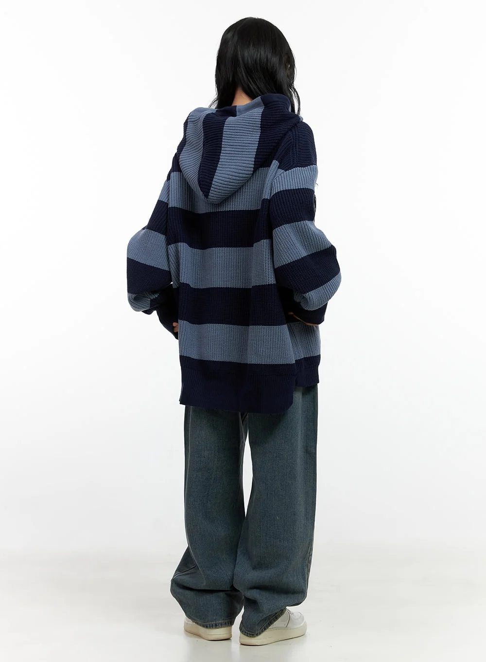 Buttoned Stripe Hoodie Sweater CN408 - Image 8