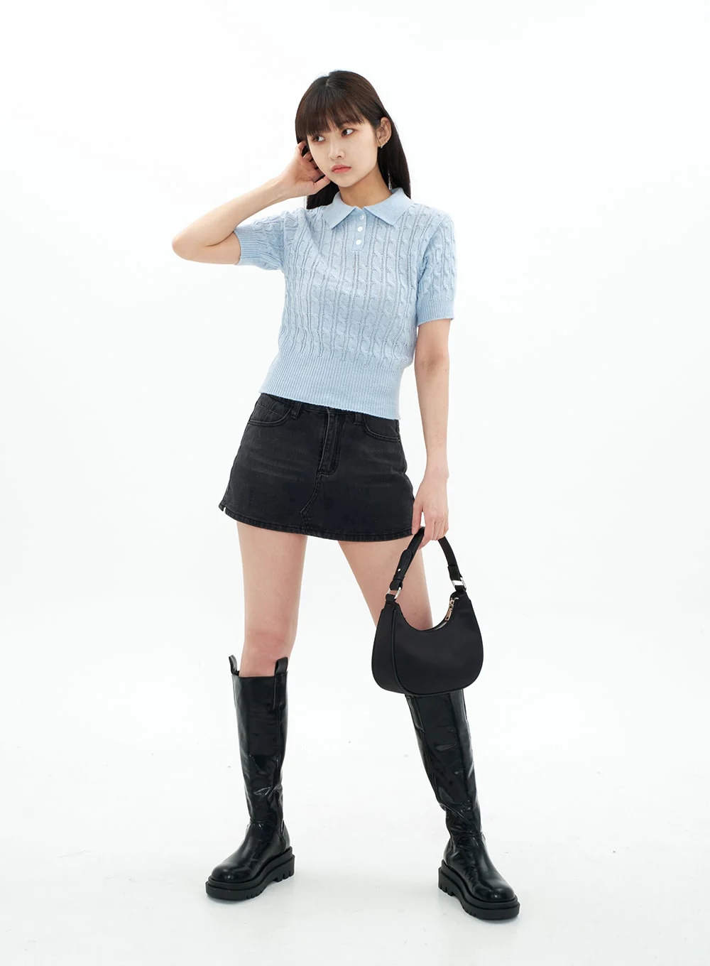 Cable Knit Collared Short-sleeve Sweater CA01 - Image 13