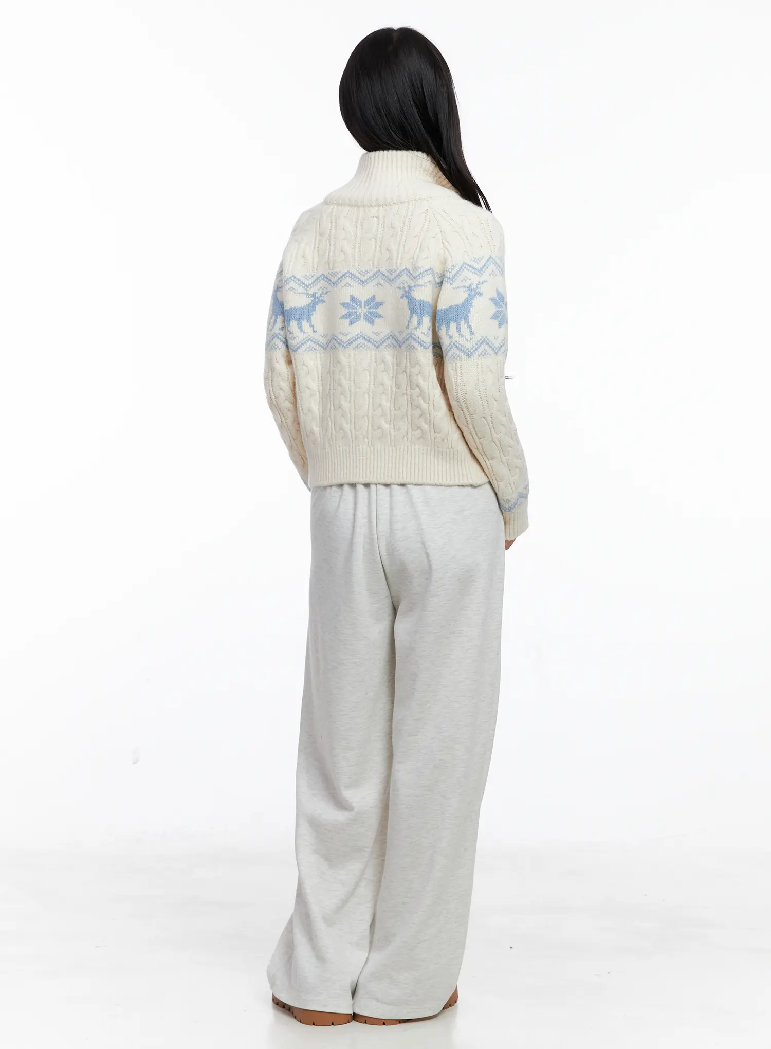 Cable Knit Funnel Neck Zip-Up Sweater CS523 - Image 6