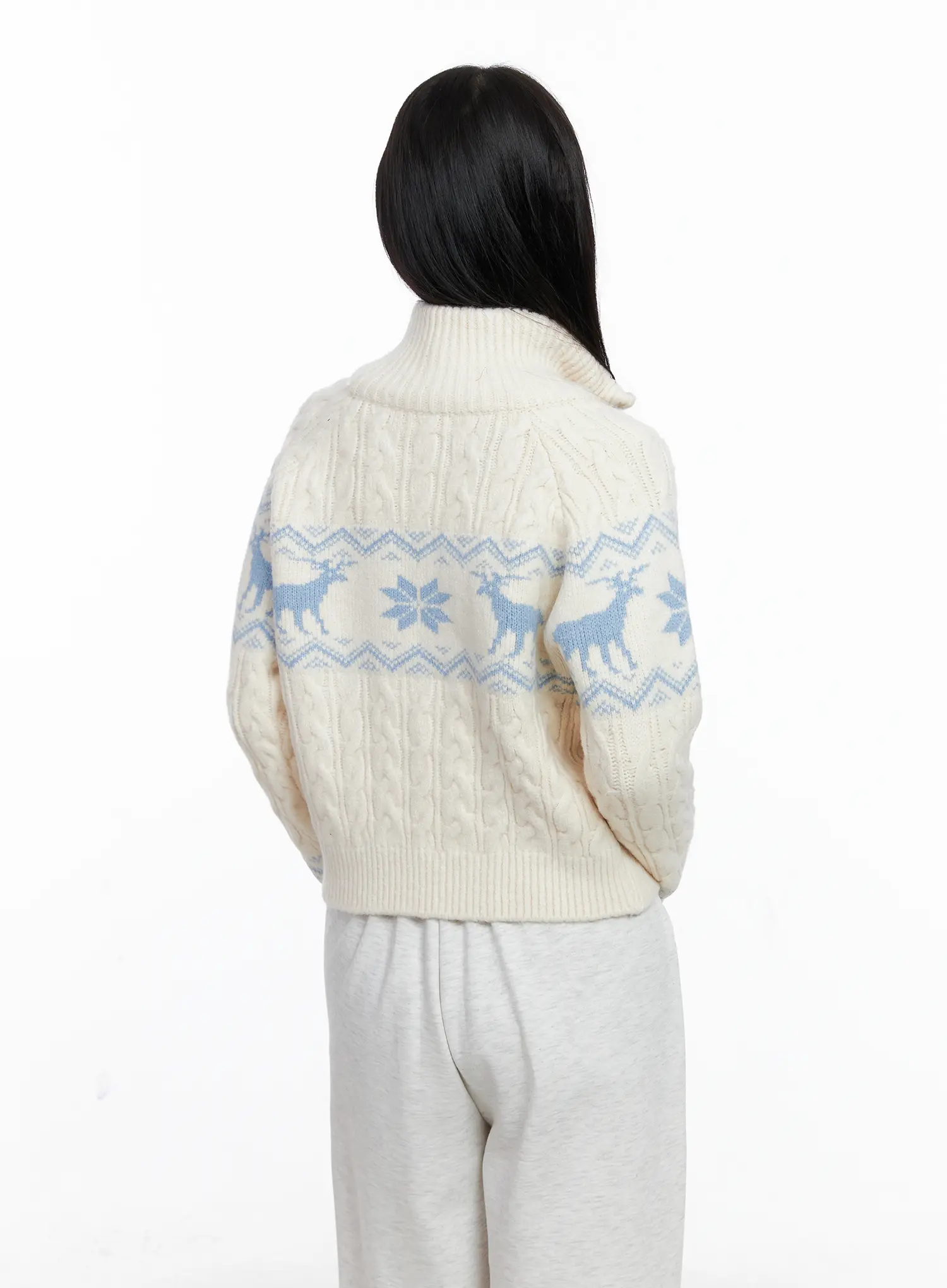 Cable Knit Funnel Neck Zip-Up Sweater CS523 - Image 7