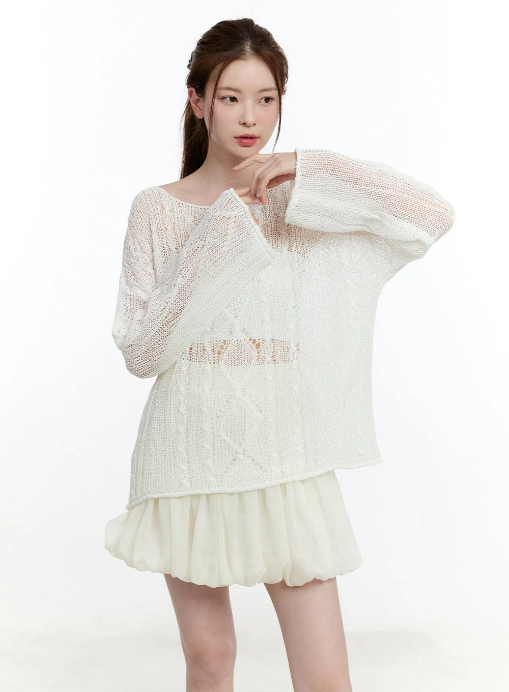 Cable Knit Sheer Loose-Fit Sweater CM521 - Image 10