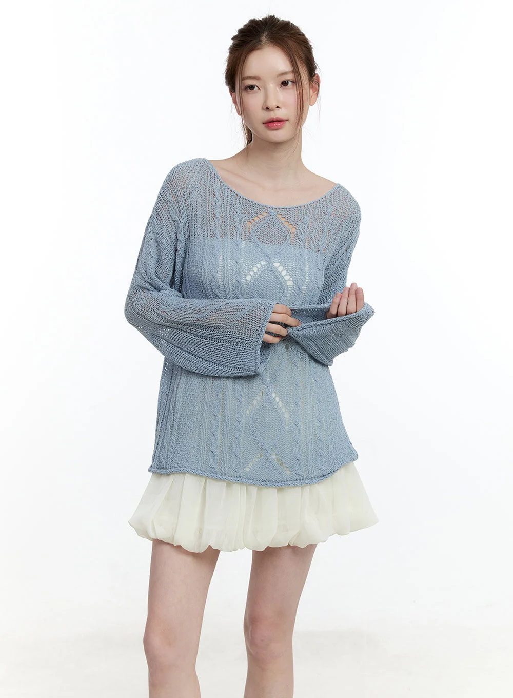 Cable Knit Sheer Loose-Fit Sweater CM521 - Image 6