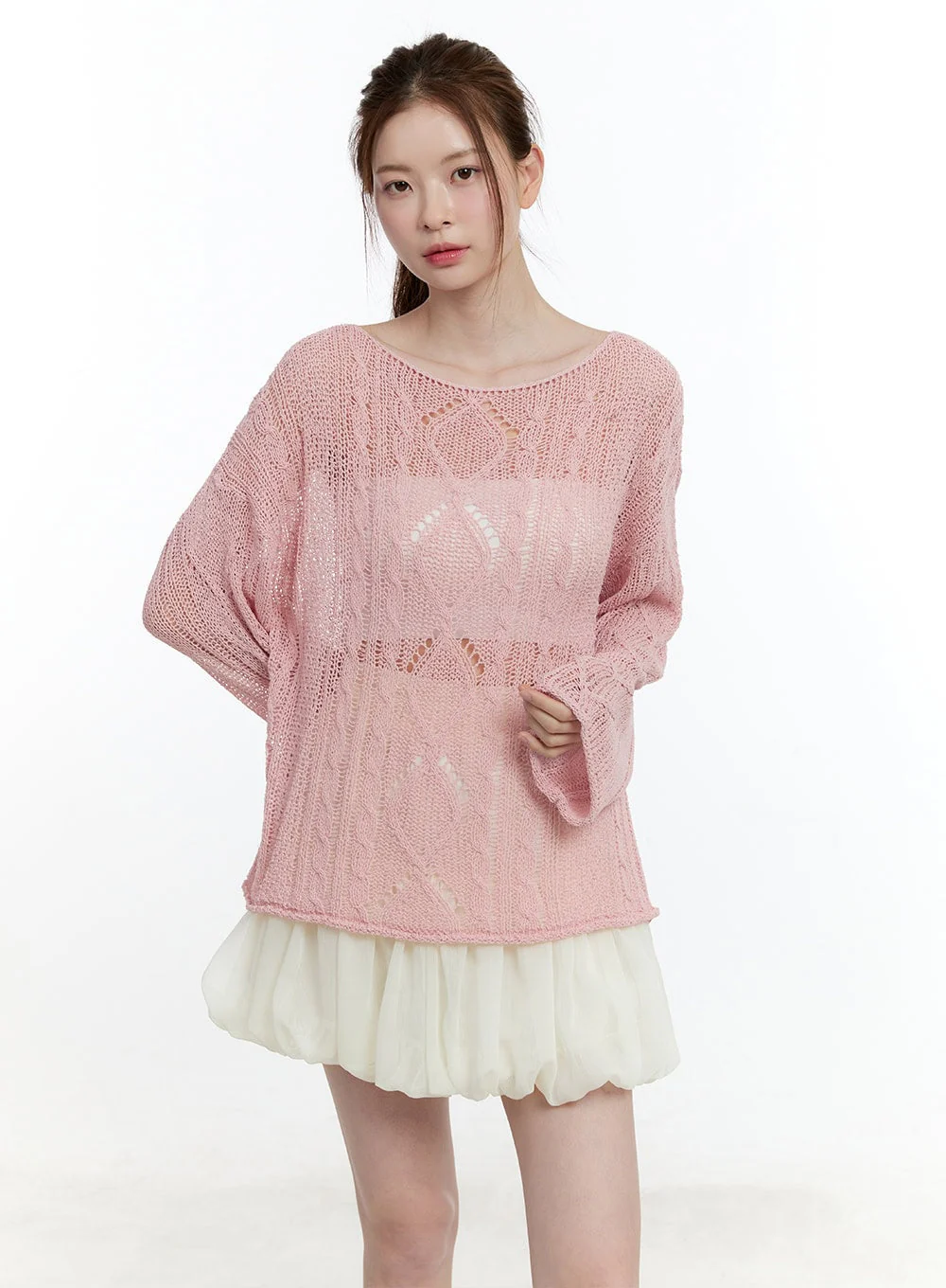 Cable Knit Sheer Loose-Fit Sweater CM521 - Image 8
