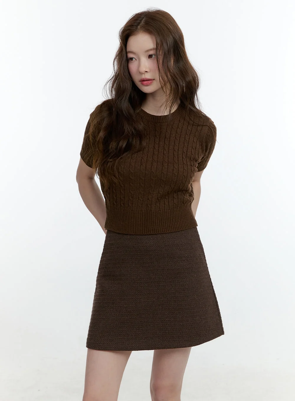 Cable-Knit Short-Sleeve Crop Sweater CF504 - Image 10