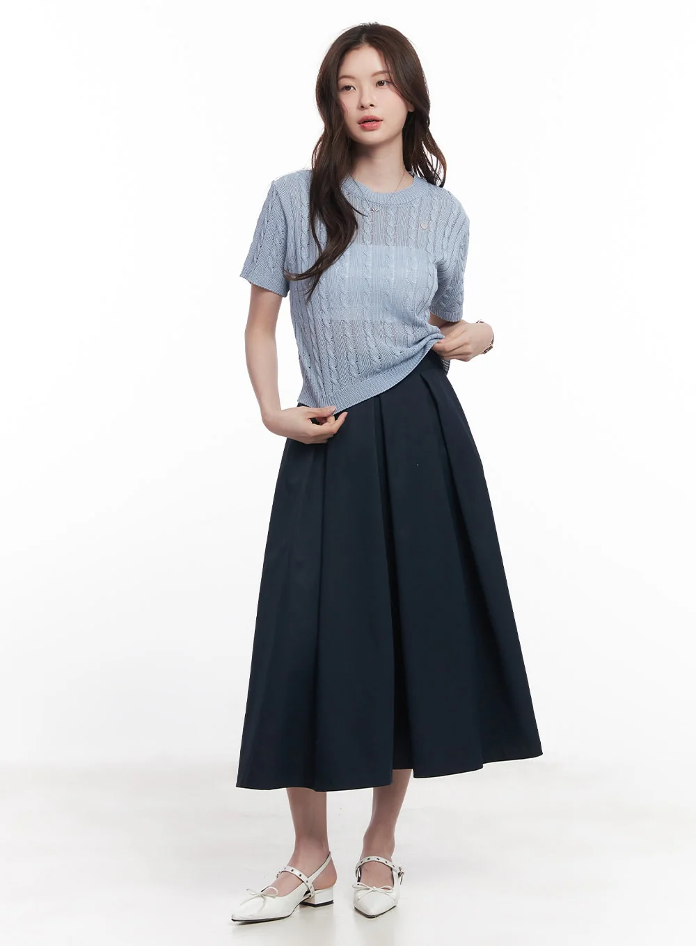Cable-Knit Short-Sleeve Sweater CY515 - Image 3