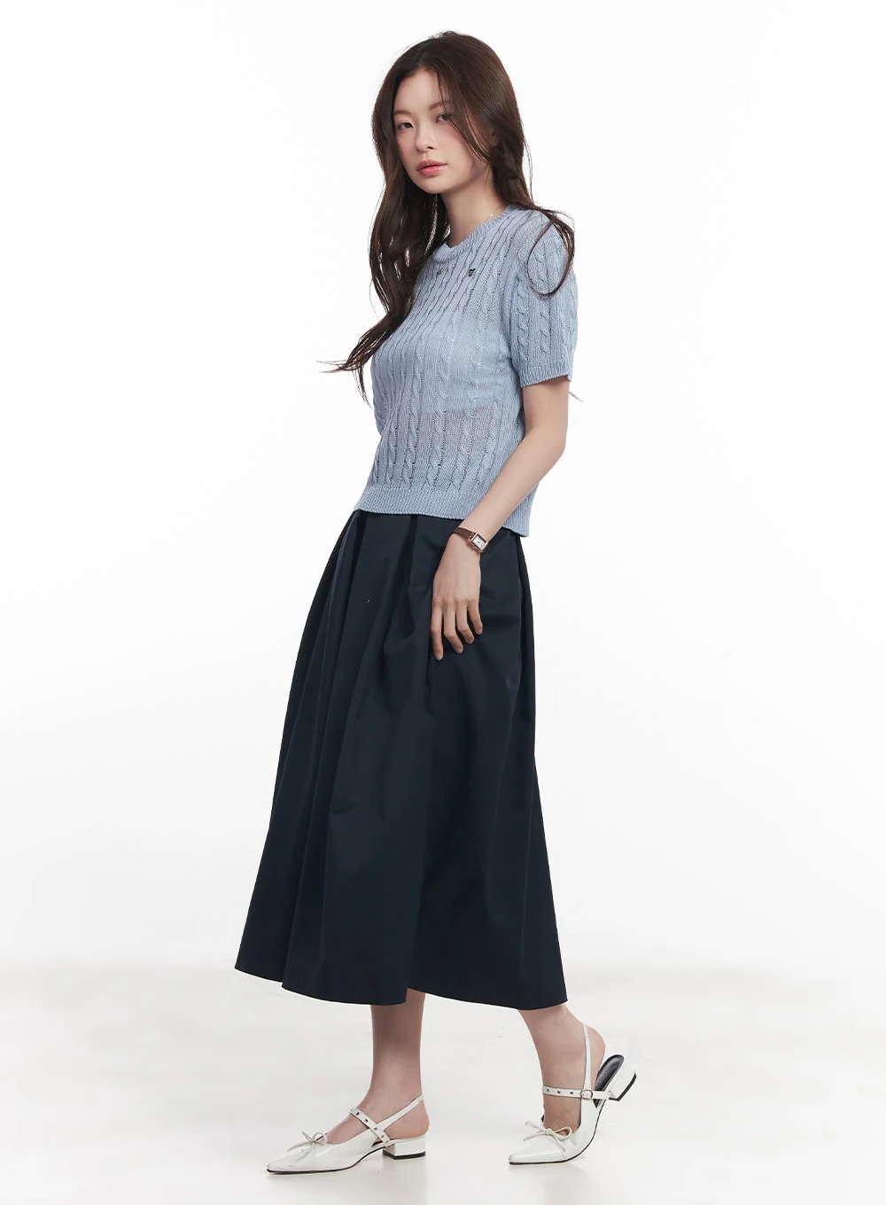 Cable-Knit Short-Sleeve Sweater CY515 - Image 4