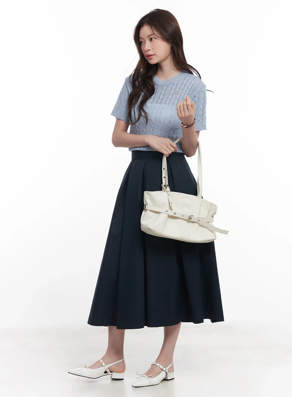 Cable-Knit Short-Sleeve Sweater CY515 - Image 8