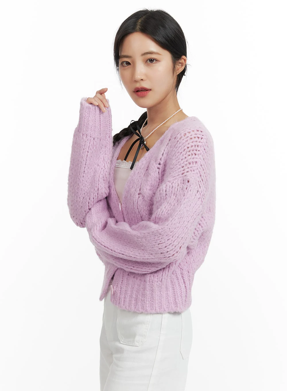 Cable Knit Solid Cardigan OF416 - Image 4