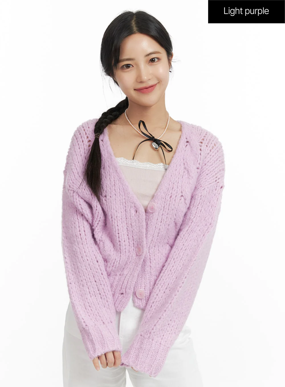 Cable Knit Solid Cardigan OF416 - Image 7
