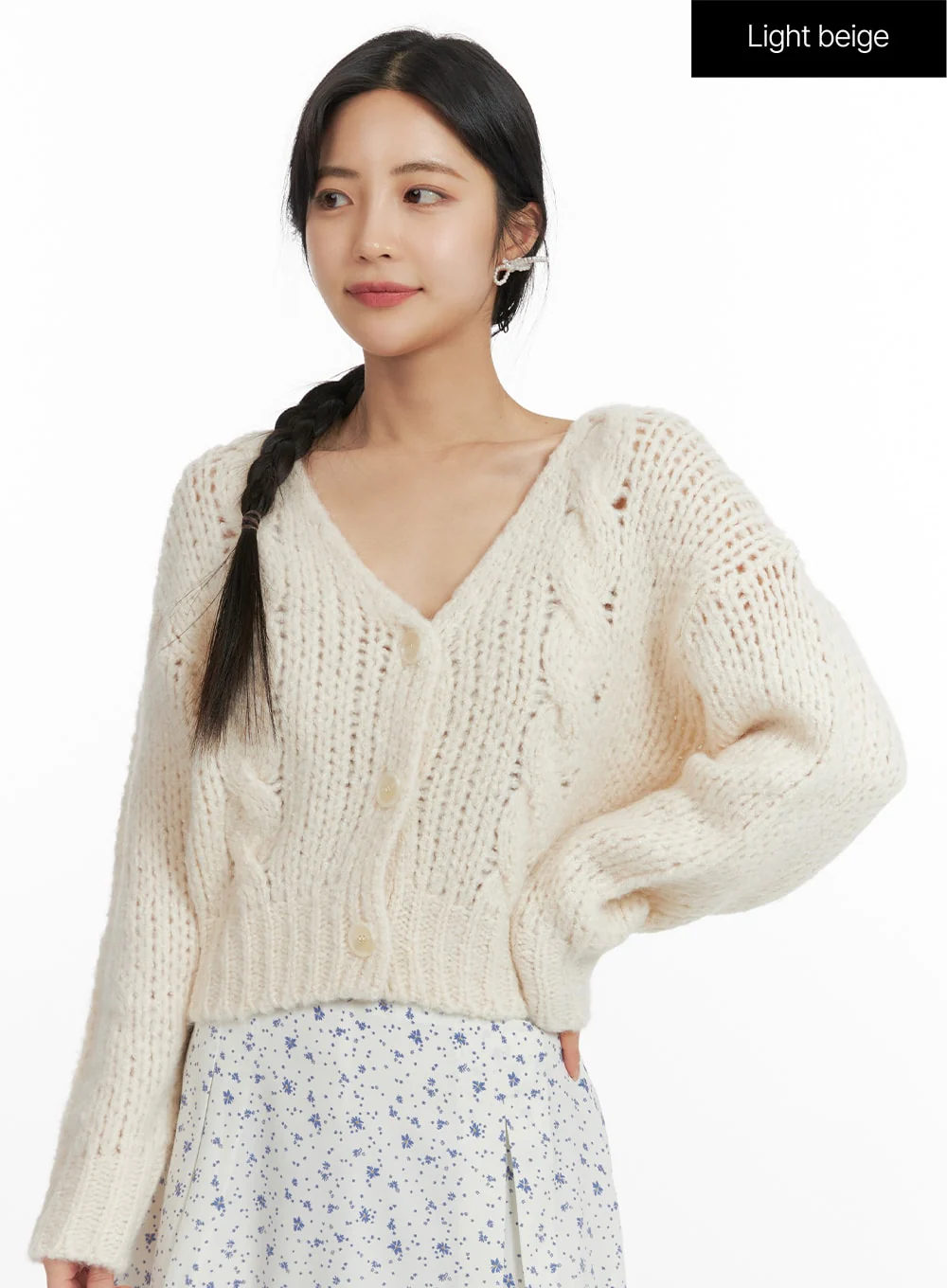 Cable Knit Solid Cardigan OF416 - Image 8