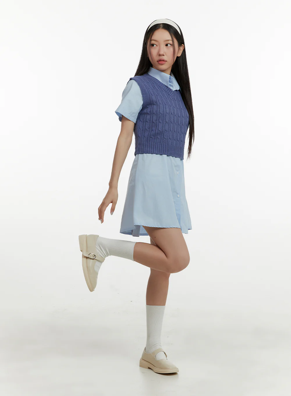 Cable Knit V-Neck Vest OY413 - Image 2