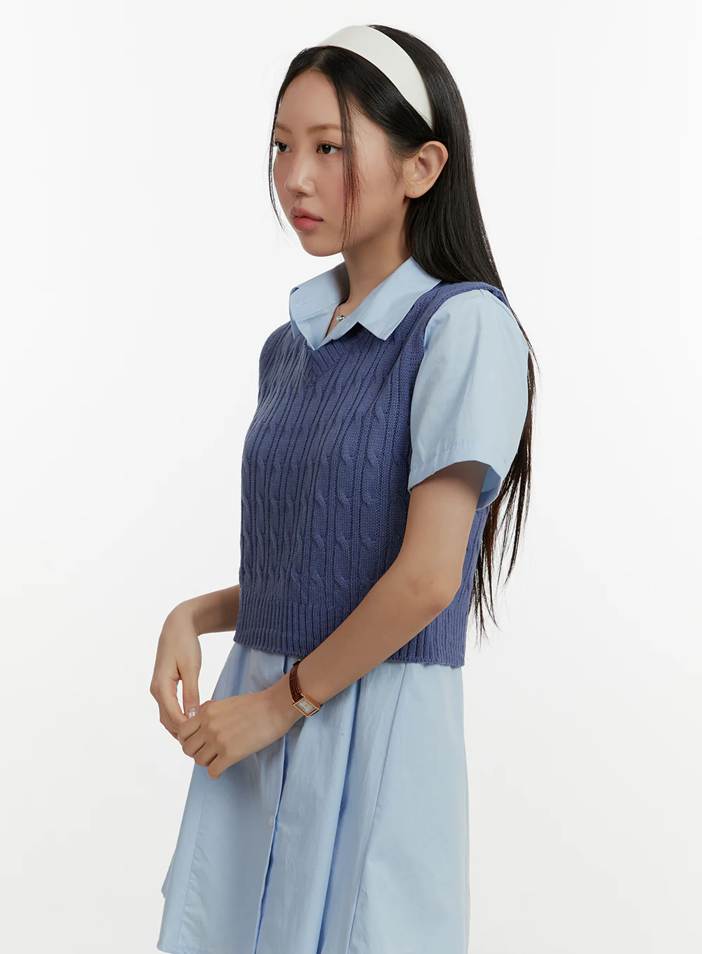 Cable Knit V-Neck Vest OY413 - Image 5