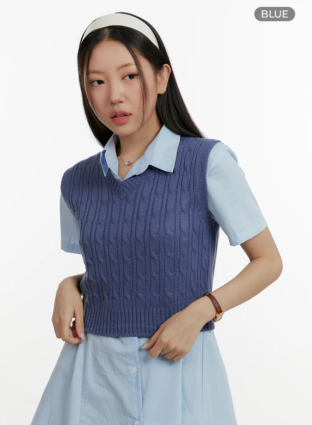 Cable Knit V-Neck Vest OY413 - Image 6