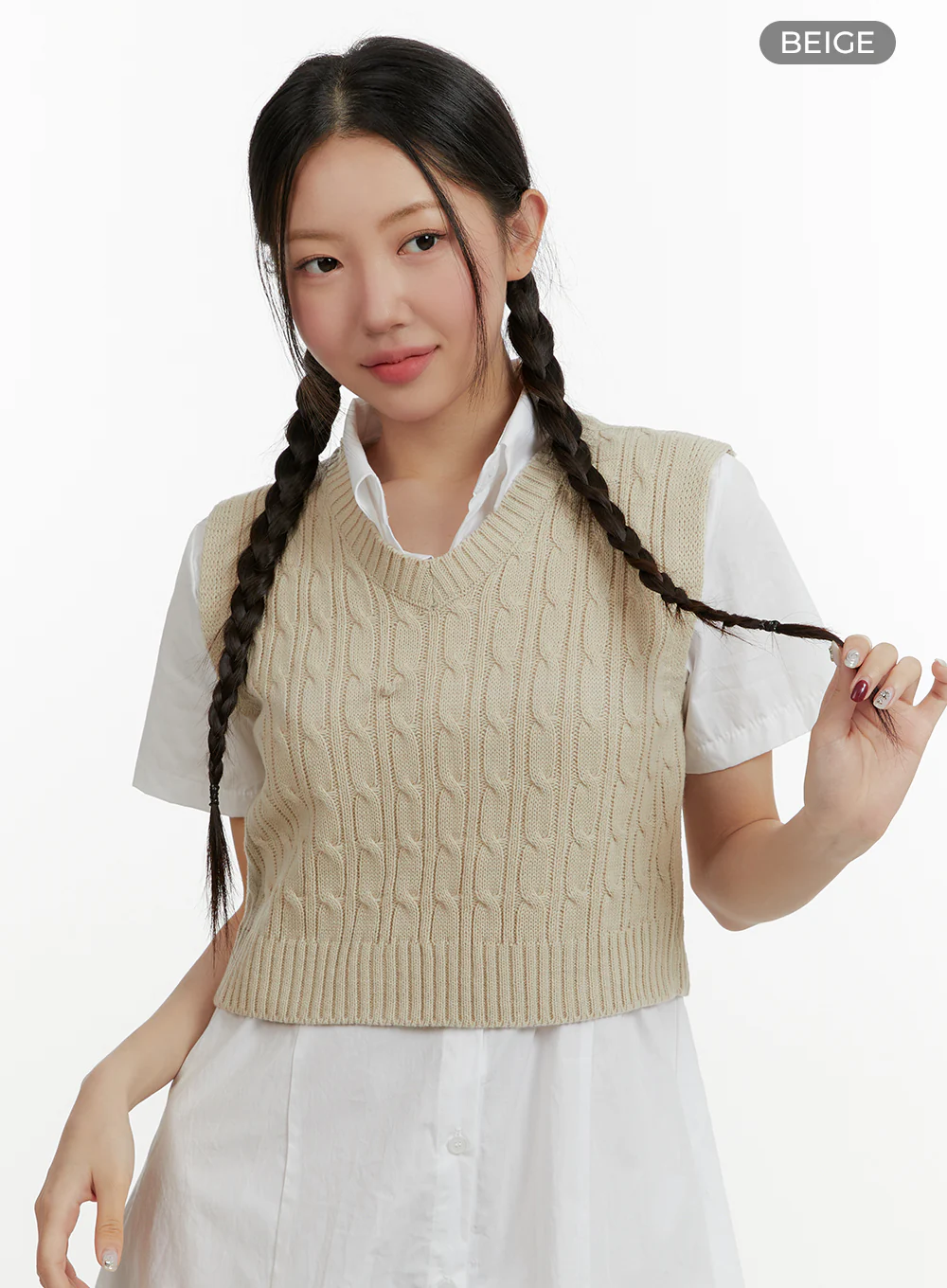 Cable Knit V-Neck Vest OY413 - Image 8