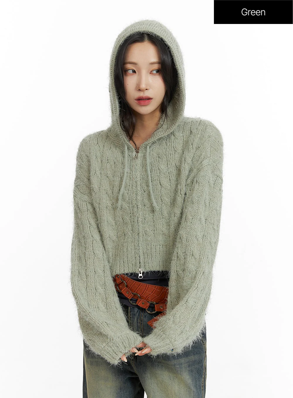 Cable Knit Zippered Hooded Cardigan CF416 - Image 11