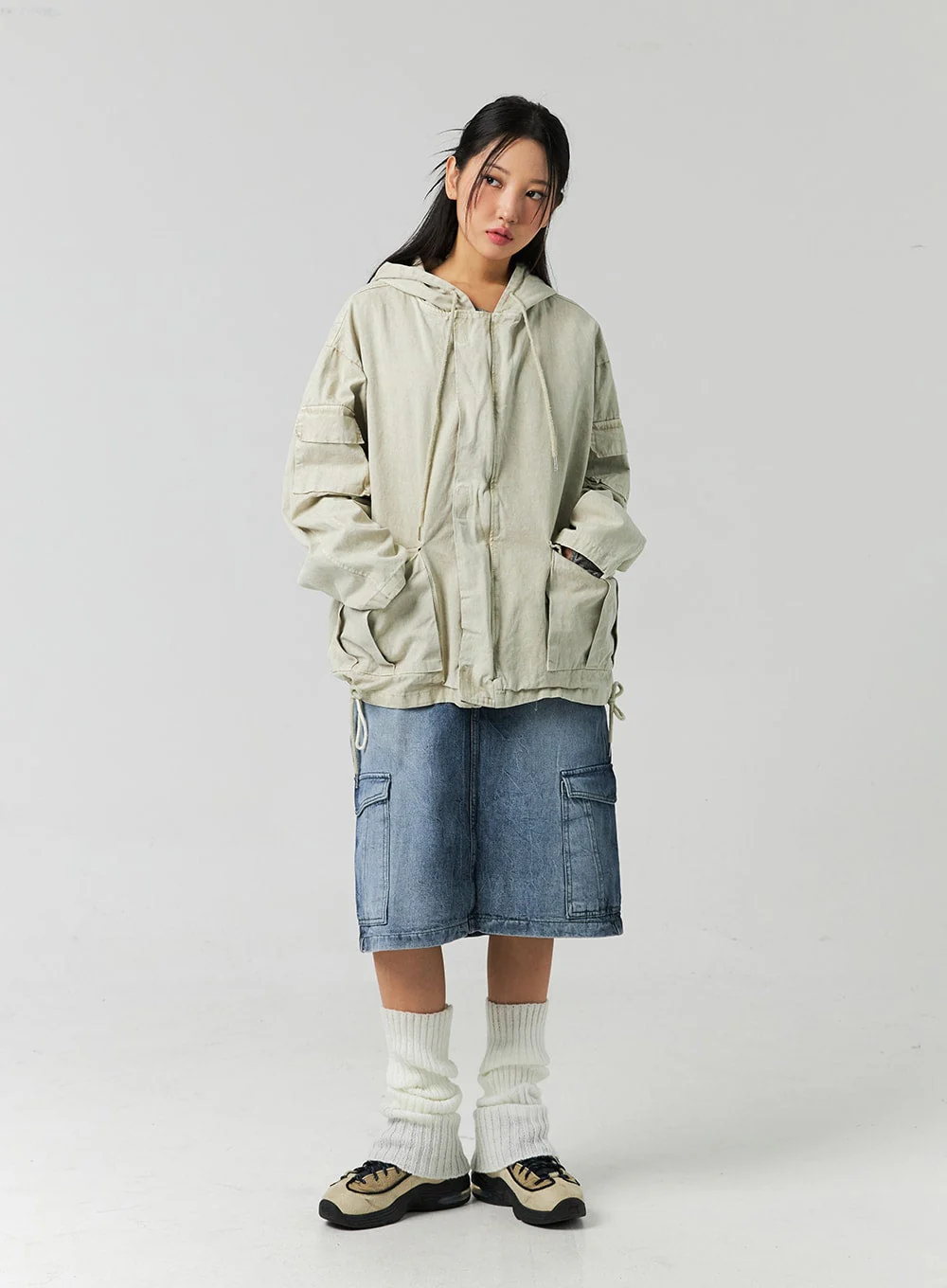 Cargo Washed Denim Midi Skirt CO323 - Image 3