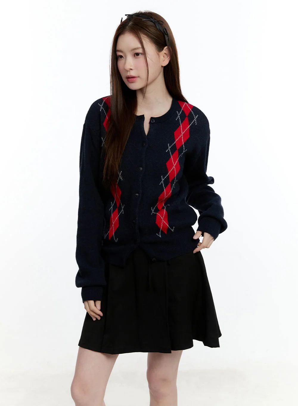 Cashmere-Blend Argyle Buttoned Cardigan CM521 - Image 11