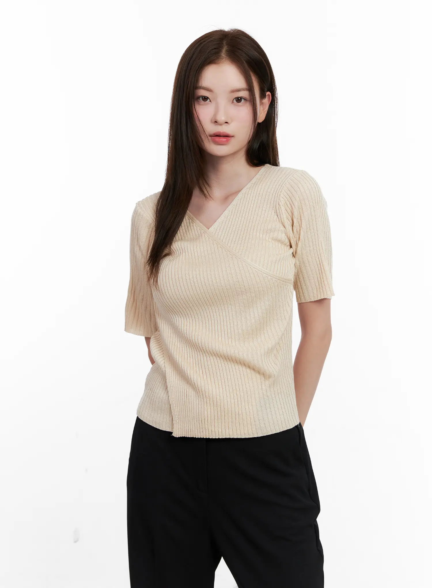 Casual Knit V-Neck Tee CL523 - Image 2