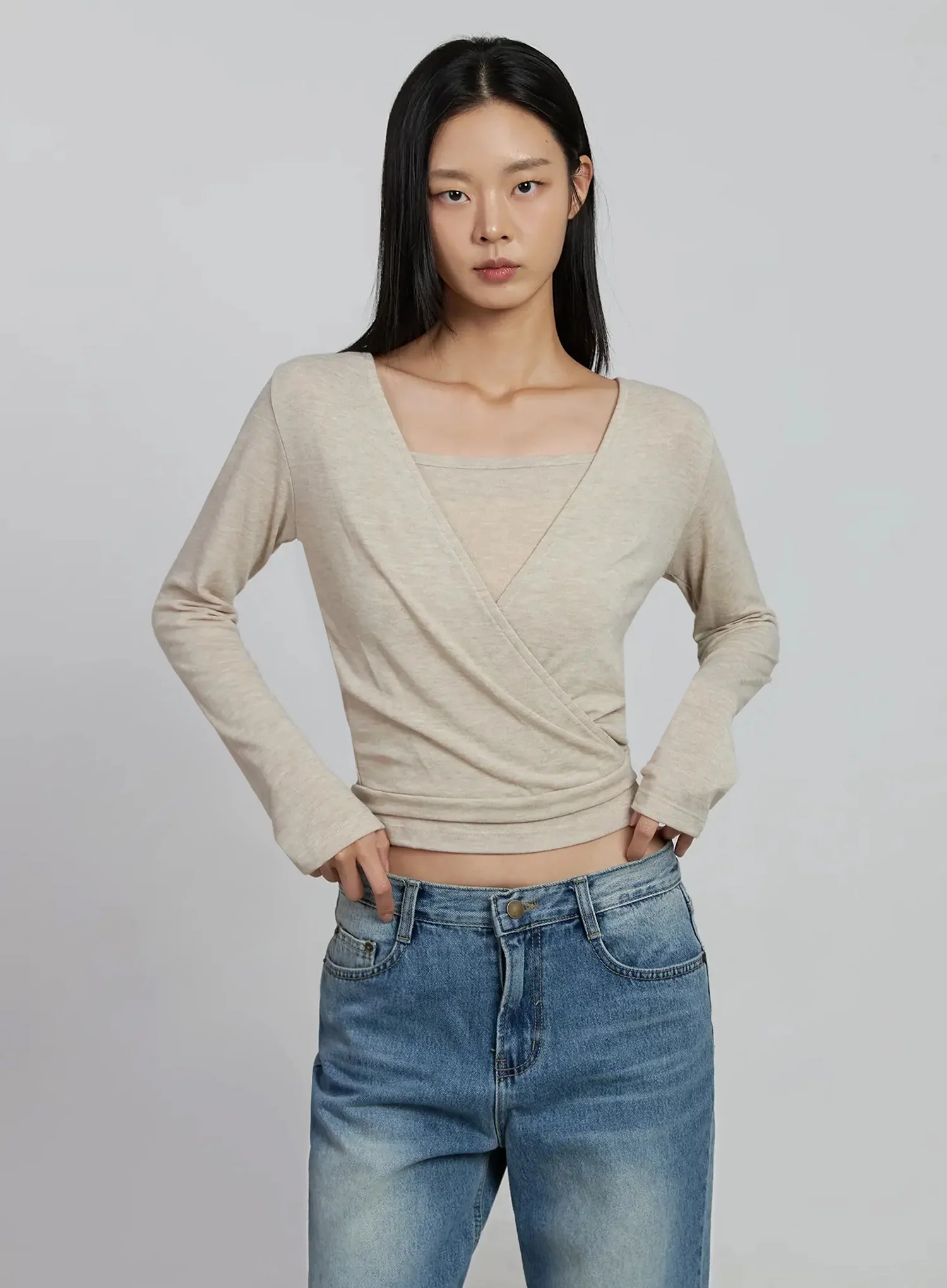 Casual Wrap V-Neck Top Set IM520