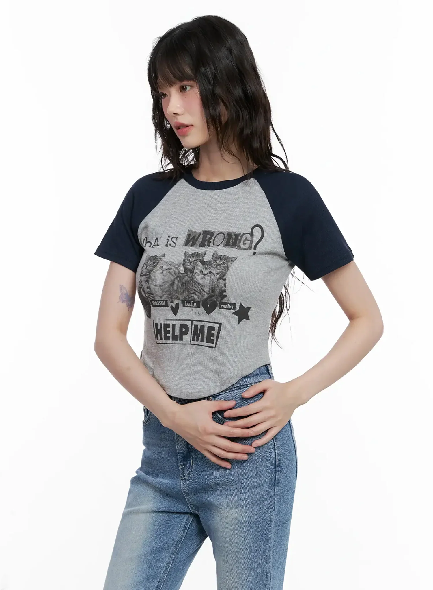 Cat Graphic Raglan Tee IL531 - Image 11