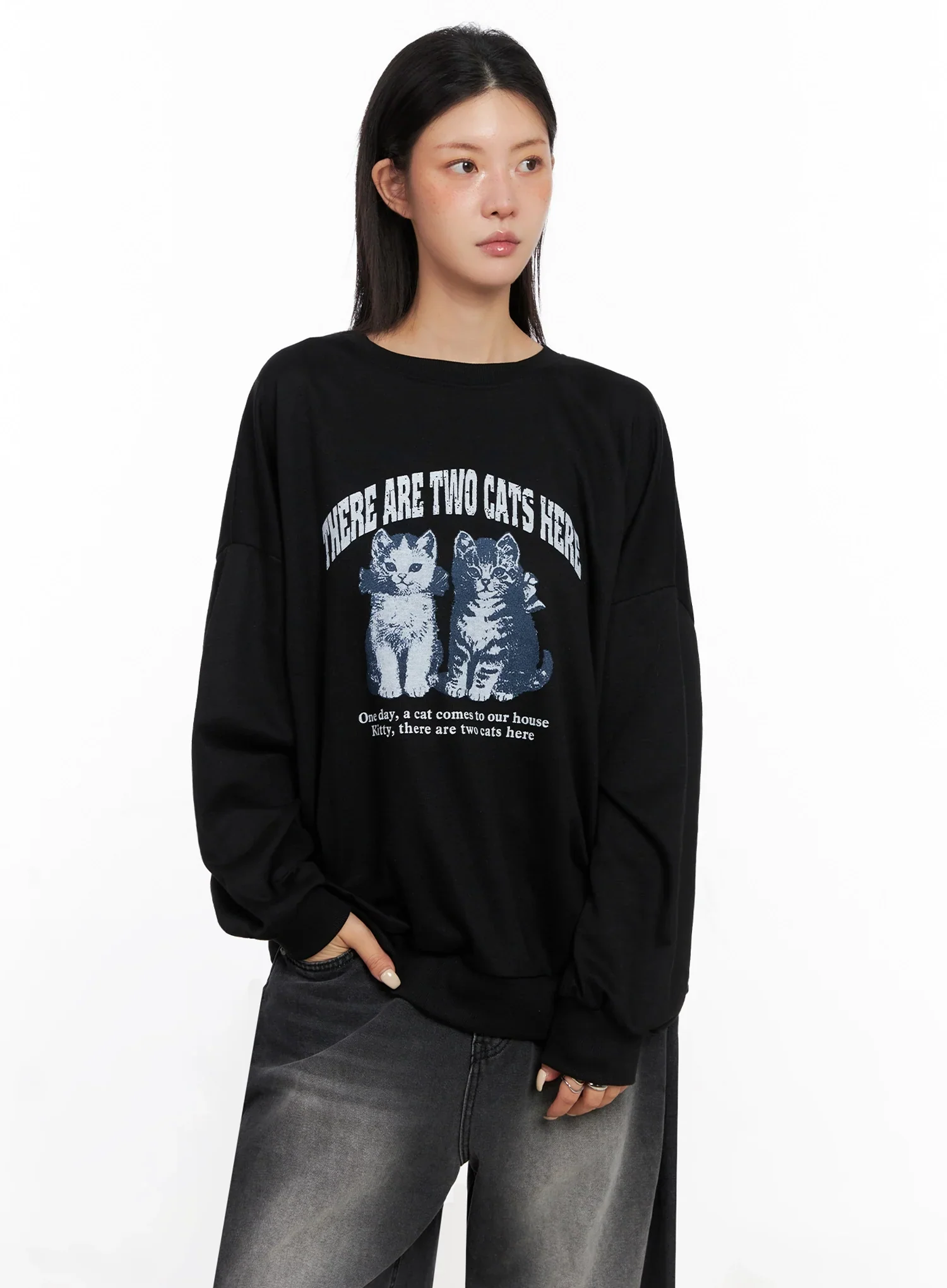 Cat Print Graphic Sweatshirt IS508 - Image 4