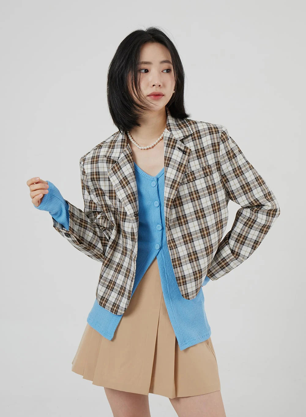 Check Pattern Crop Blazer OF310 - Image 5