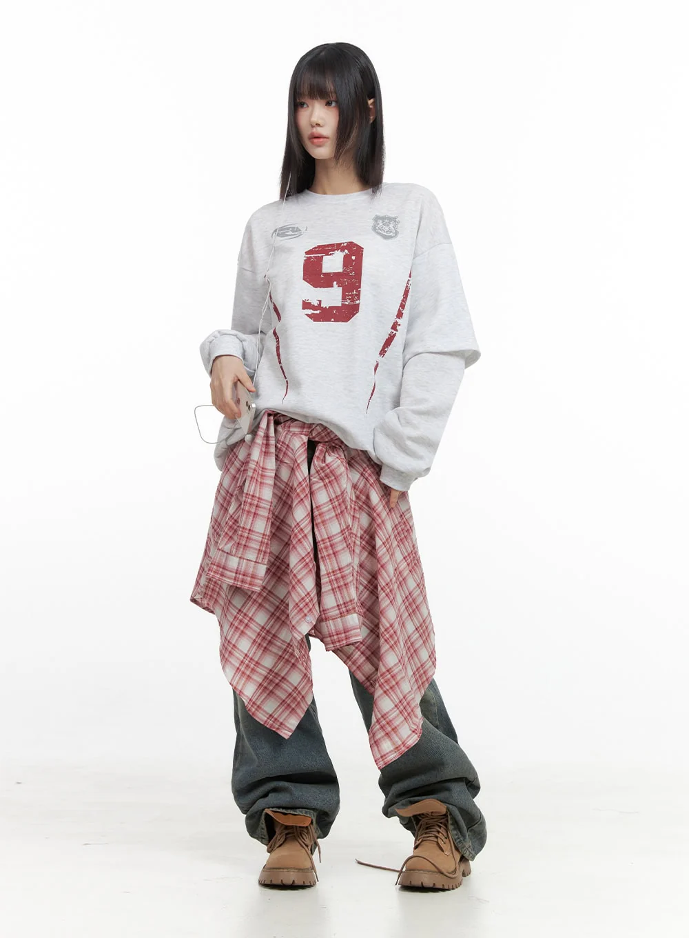 Checkered Cotton Oversized Shirt IO430 - Image 10