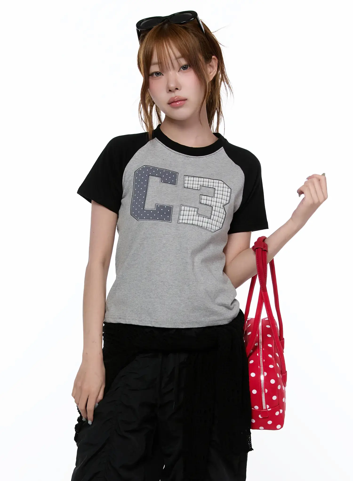 Checkered Graphic Short Sleeve Top CA522
